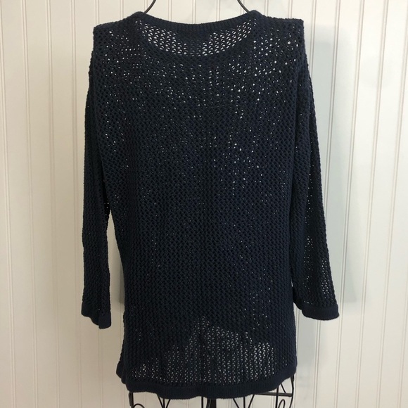 Christopher and Banks dark navy blue open knit sweater - Picture 2 of 8